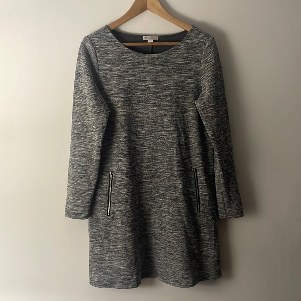 Elaine Rose Gray Long Sleeve Sweater Dress With Zip Pockets Sz Medium